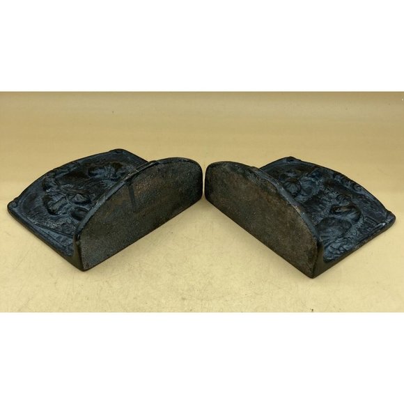 Folk Art Cast Iron Bookends Man & Woman Farming Praying for Harvest Time - Picture 4 of 7